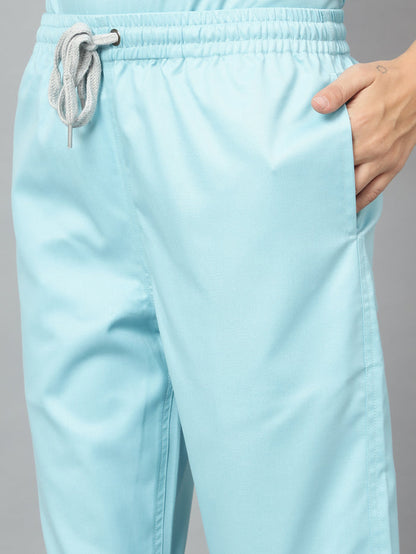 Stretchable (2Way) Women Aqua Blue V-Neck With Jogger Scrub Set