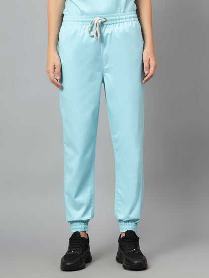 Stretchable (2Way) Women Aqua Blue V-Neck With Jogger Scrub Set