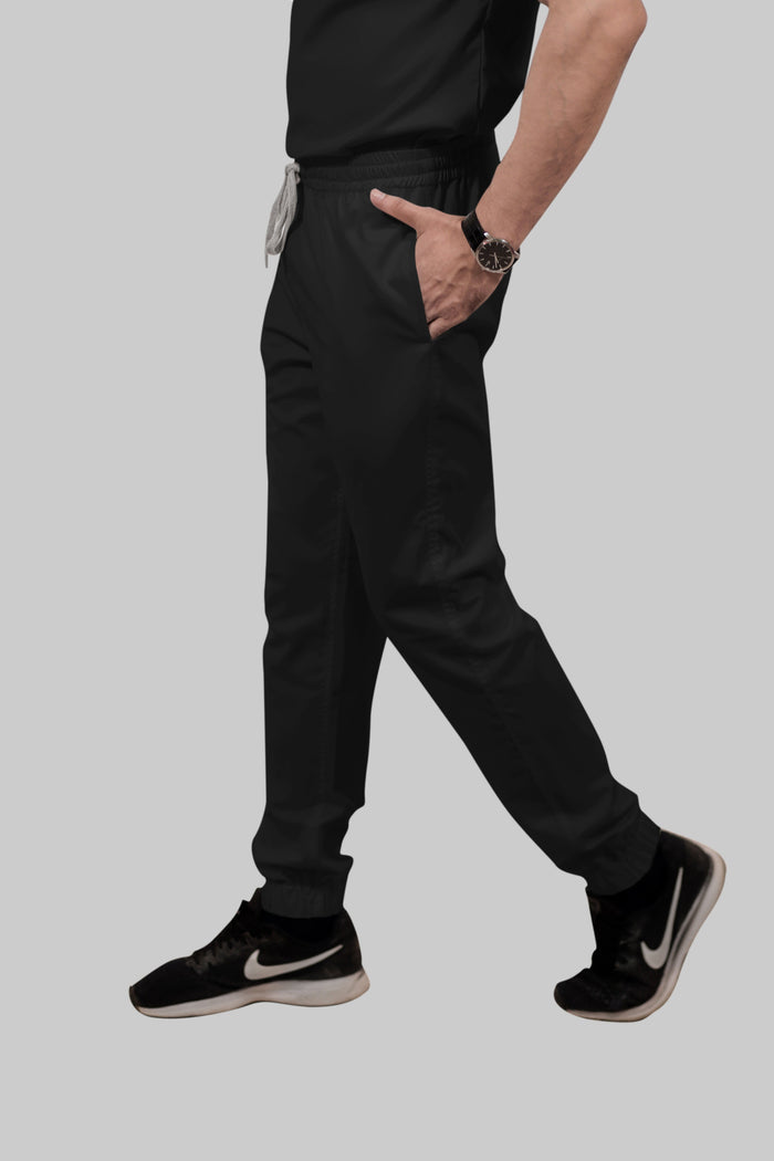 Stretchable (2Way) Women Black Mandarin Neck With Jogger Scrub Set