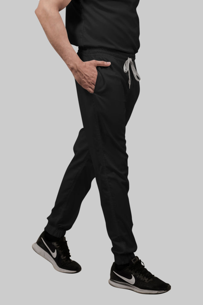 Stretchable (2Way) Women Black Mandarin Neck With Jogger Scrub Set