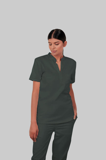 Stretchable (2Way) Women Bottle Green Mandarin With Jogger Scrub Set