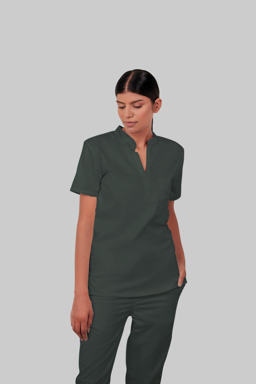Stretchable (2Way) Women Bottle Green Mandarin With Jogger Scrub Set