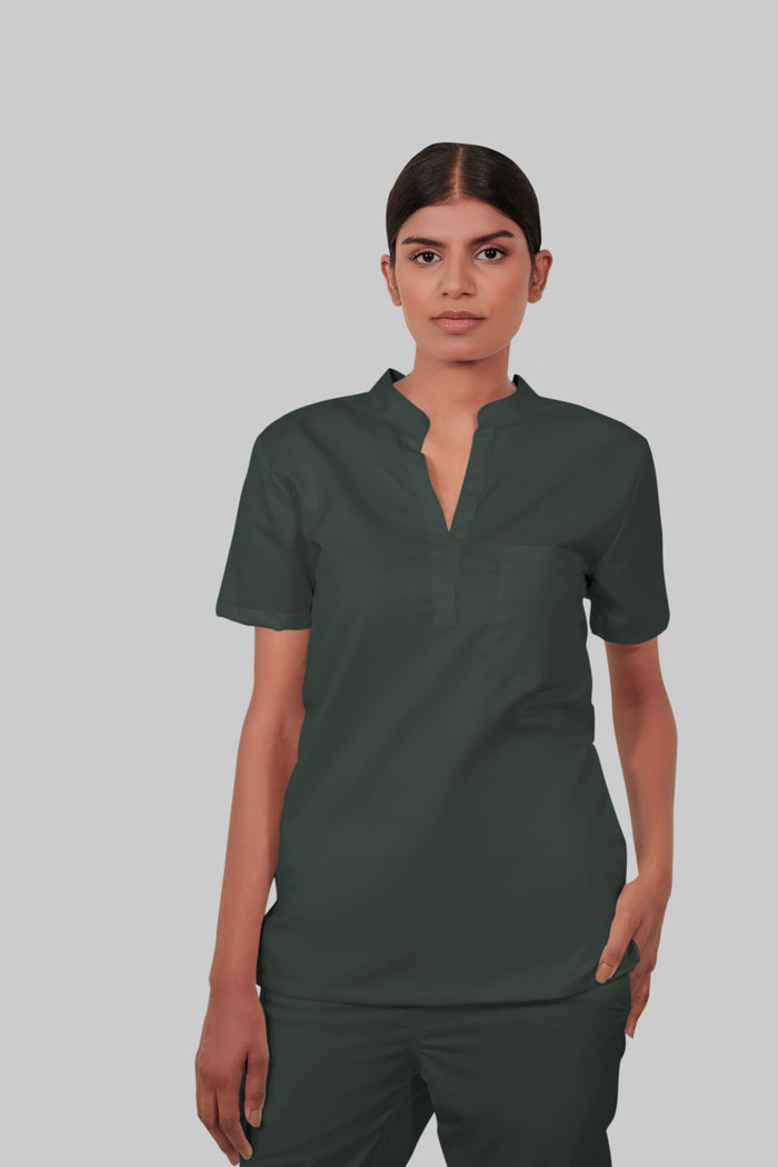 Stretchable (2Way) Women Bottle Green Mandarin With Jogger Scrub Set