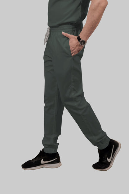 Stretchable (2Way) Women Bottle Green V-Neck With Jogger Scrub Set
