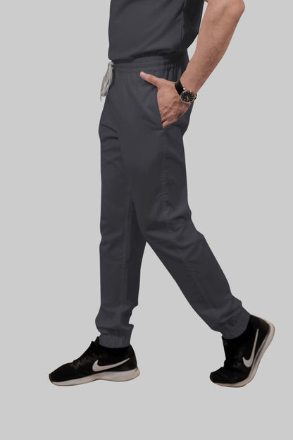 Stretchable (2Way) Women Dark Gray V-Neck With Jogger Scrub Set