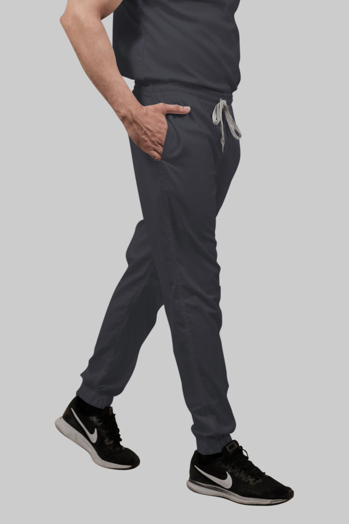Stretchable (2Way) Women Dark Gray V-Neck With Jogger Scrub Set