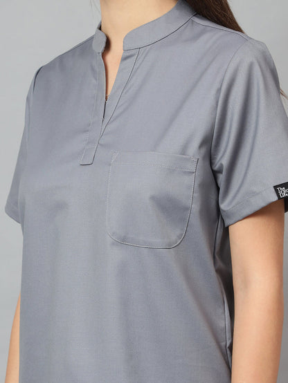 Stretchable (2Way) Women Graphite Mandarin Neck With Jogger Scrub Set