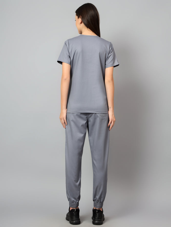 Stretchable (2Way) Women Graphite V-Neck With Jogger Scrub Set