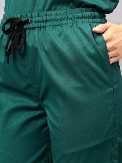 Stretchable (2Way) Women Hunter Green V-Neck With Jogger Scrub Set