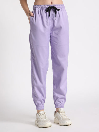 Stretchable (2Way) Women Lavender Mandarin Neck With Jogger Scrub Set