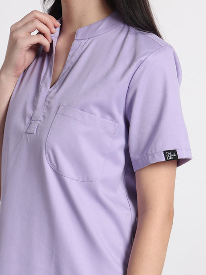 Stretchable (2Way) Women Lavender Mandarin Neck With Jogger Scrub Set
