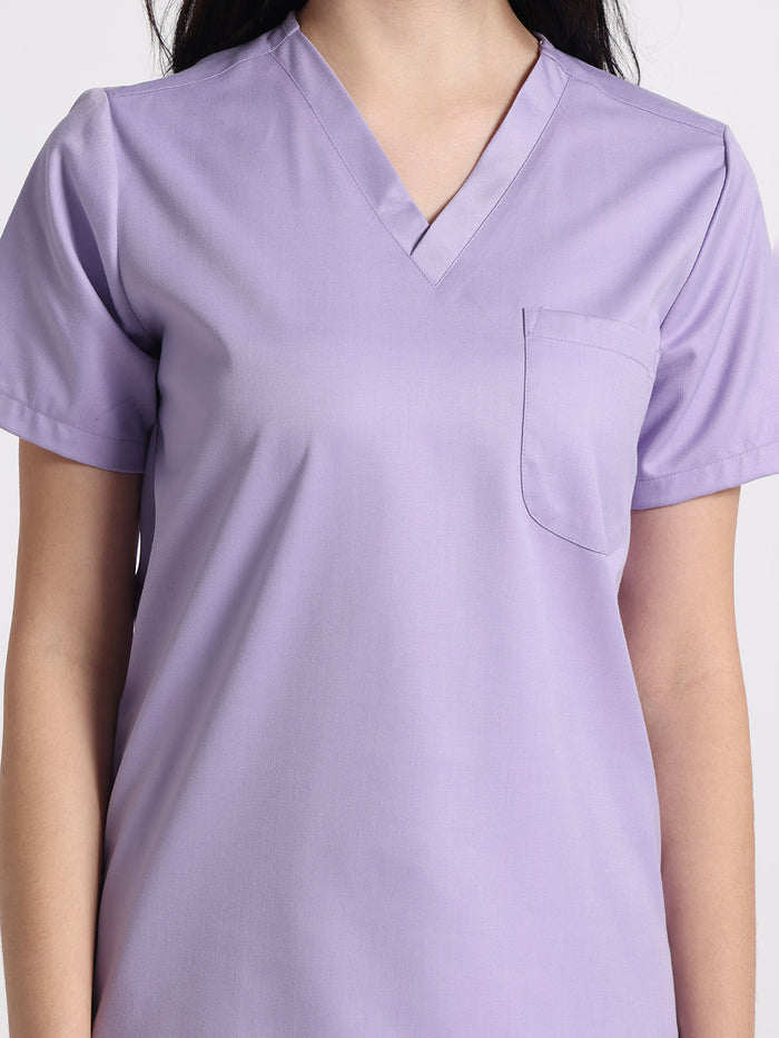 Stretchable (2Way) Women Lavender V-Neck With Jogger Scrub Set