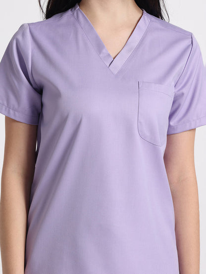 Stretchable (2Way) Women Lavender V-Neck With Jogger Scrub Set