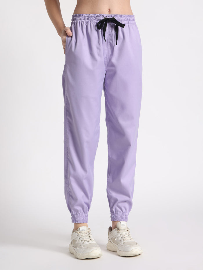 Stretchable (2Way) Women Lavender V-Neck With Jogger Scrub Set