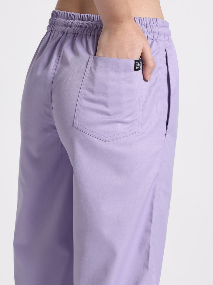 Stretchable (2Way) Women Lavender V-Neck With Jogger Scrub Set