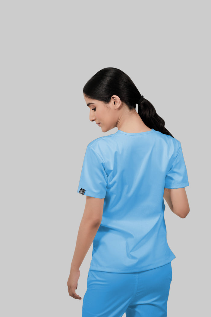 Stretchable (2Way) Women Light Blue V-Neck With Jogger Scrub Set