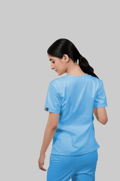 Stretchable (2Way) Women Light Blue V-Neck With Jogger Scrub Set