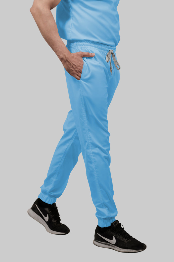 Stretchable (2Way) Women Light Blue V-Neck With Jogger Scrub Set