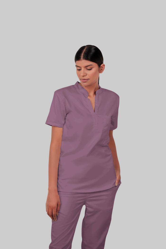 Stretchable (2Way) Women Lilac Mandarin Neck With Jogger Scrub Set