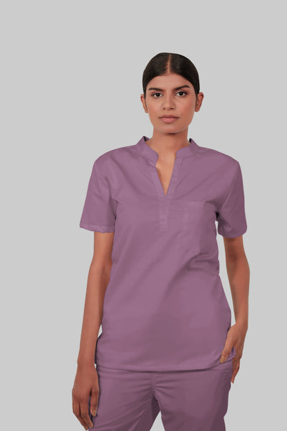 Stretchable (2Way) Women Lilac Mandarin Neck With Jogger Scrub Set