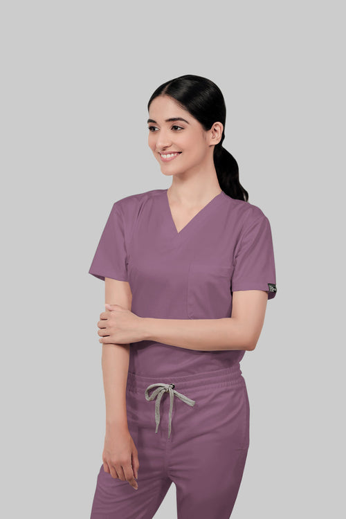 Stretchable (2Way) Women Lilac V-Neck With Jogger Scrub Set