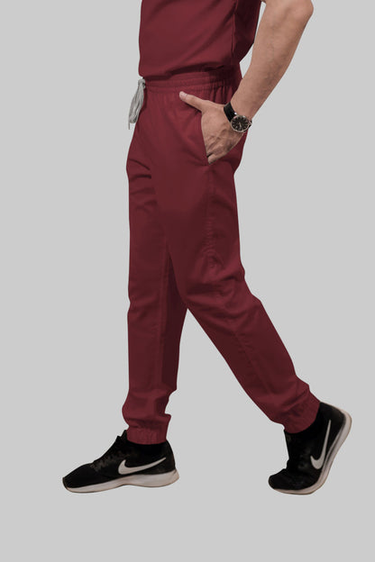 Stretchable (2Way) Women Maroon V-Neck With Jogger Scrub Set