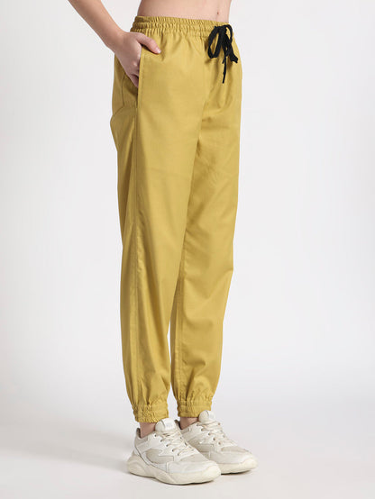 Stretchable (2Way) Women Mustard Mandarin Neck With Jogger Scrub Set