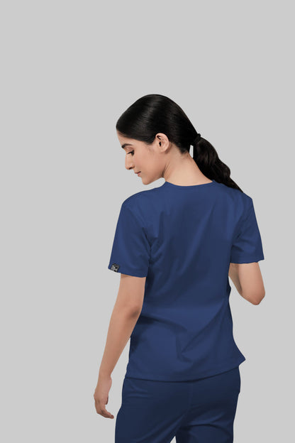 Stretchable (2Way) Women Navy Blue V-Neck With Jogger Scrub Set