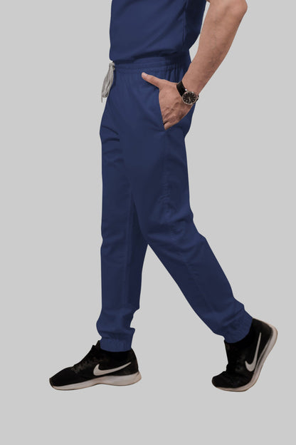 Stretchable (2Way) Women Navy Blue V-Neck With Jogger Scrub Set