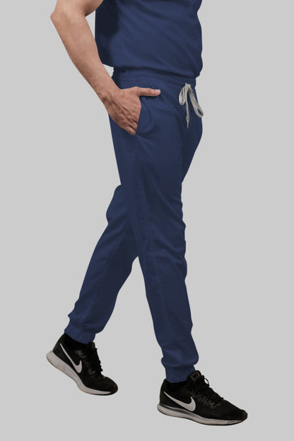 Stretchable (2Way) Women Navy Blue V-Neck With Jogger Scrub Set