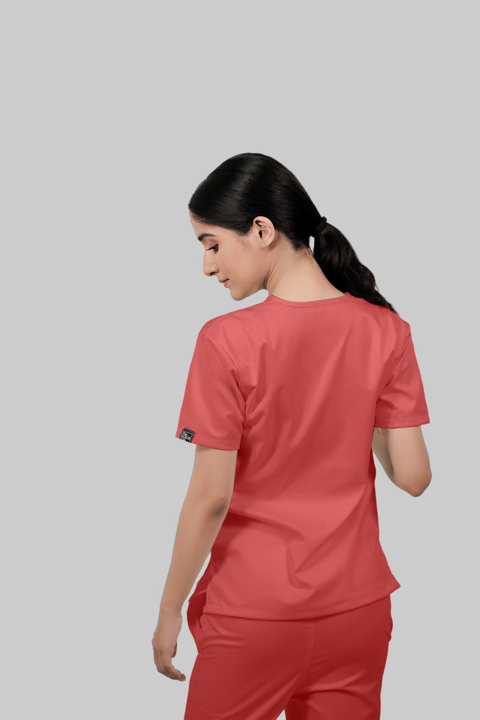 Stretchable (2Way) Women Peach V-Neck With Jogger Set