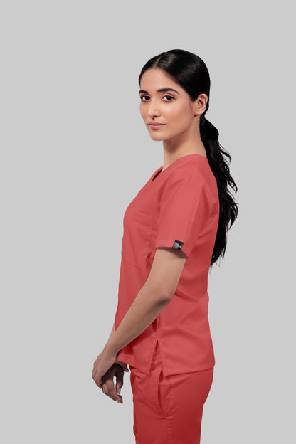 Stretchable (2Way) Women Peach V-Neck With Jogger Set
