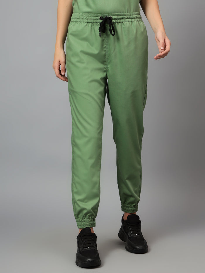 Stretchable (2Way) Women Pista Green V-Neck With Jogger Scrub Set