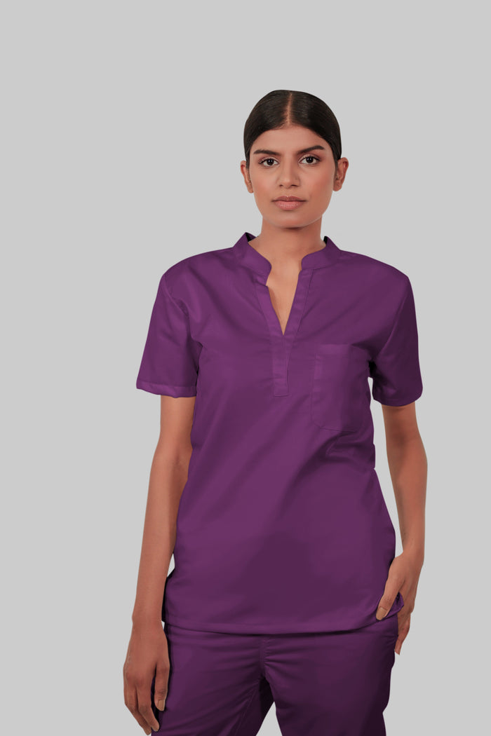 Stretchable (2way) Women Purple Mandarin Neck With Jogger Scrub Set