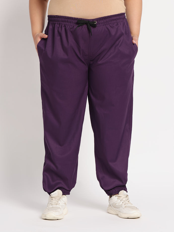 Stretchable (2way) Women Purple V-Neck With Jogger Scrub Set