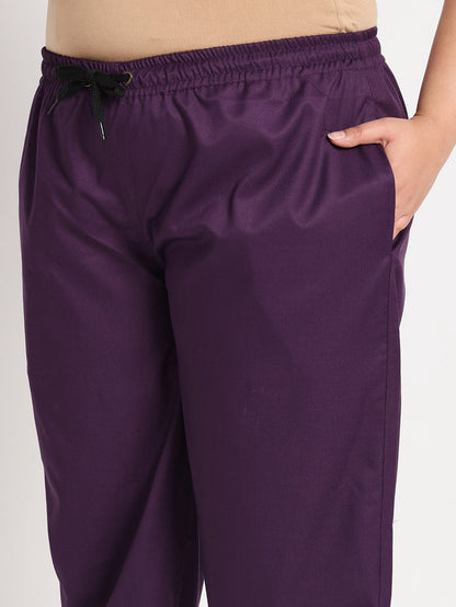 Stretchable (2way) Women Purple V-Neck With Jogger Scrub Set