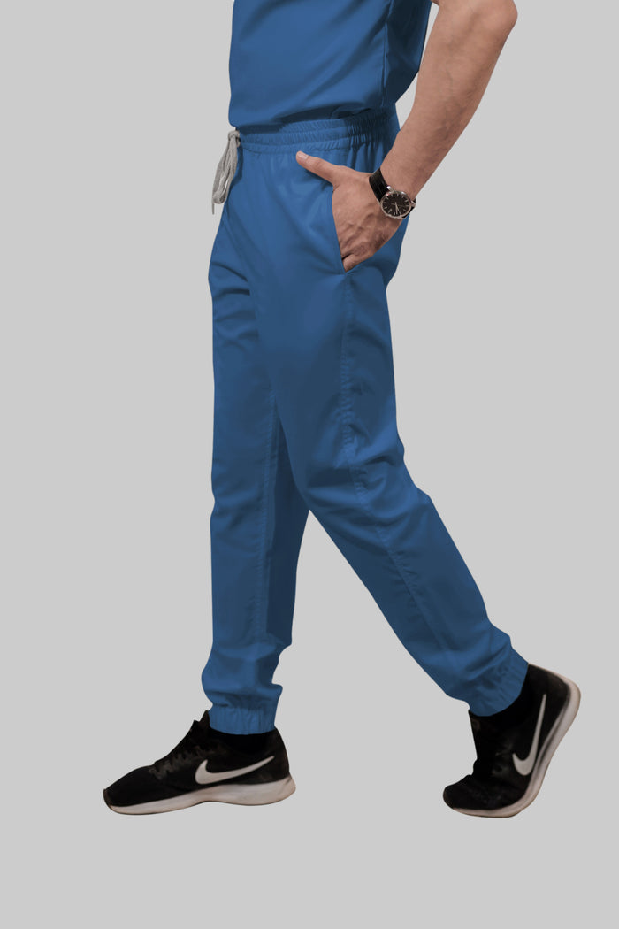 Stretchable (2Way) Women Steel Blue Mandarin Neck With Jogger Scrub Set