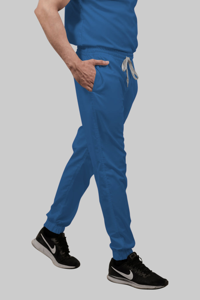 Stretchable (2Way) Women Steel Blue Mandarin Neck With Jogger Scrub Set