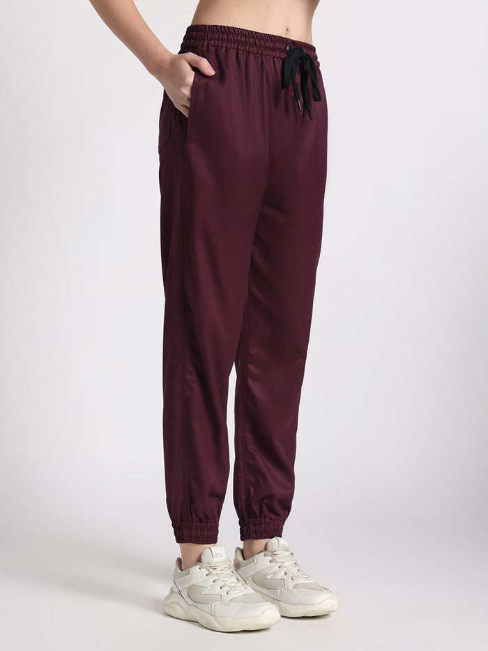 Stretchable (2Way) Women Wine V-Neck With Jogger Scrub Set