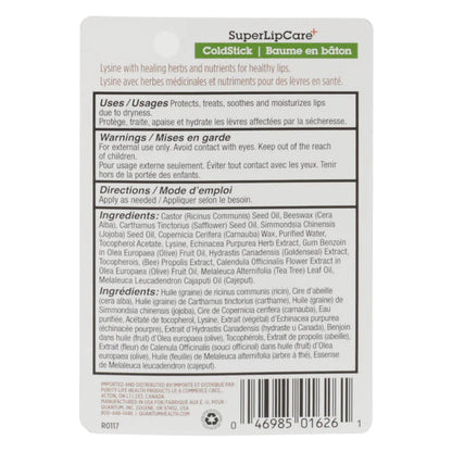 Back of Quantum Super Lipcare+ Coldstick