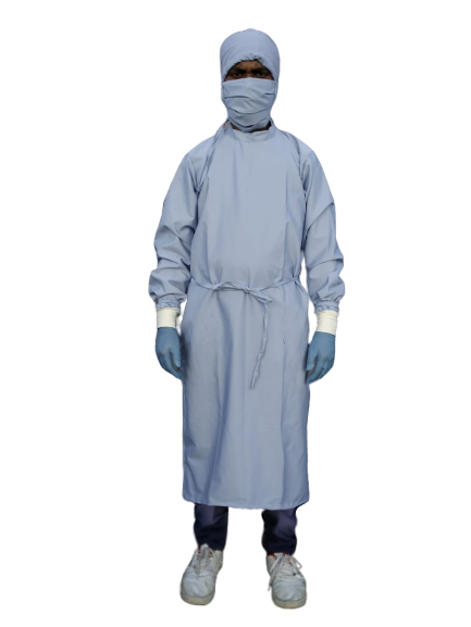 SURGEON GOWN LIGHT BLUE TERRY COTTON HEAVY DUTY FABRIC