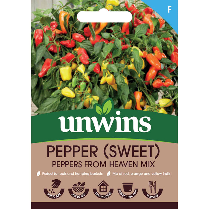 Unwins pepper seed packet with a colorful image of peppers on a white background