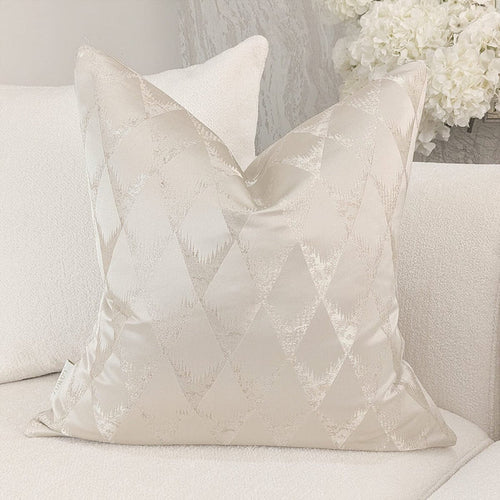 Tacoma Cream & Gold Geometric Metallic Feather Filled Cushion - 50x50cm