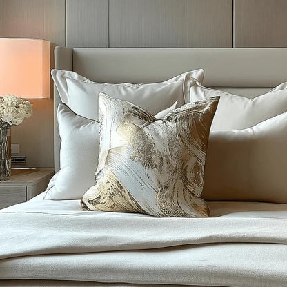 Talina Cream & Gold Brushstroke Pattern Cushion Cover - 50x50cm Textiles