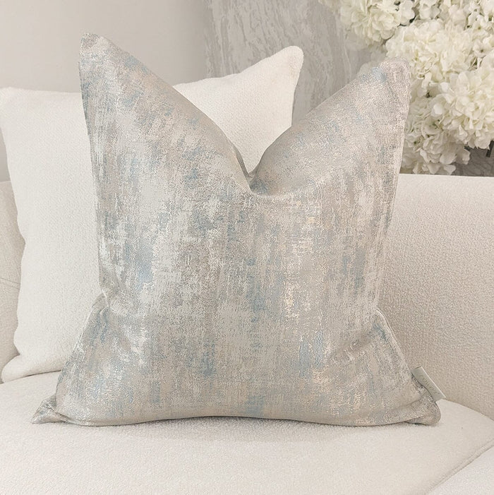 Tamzin Gold & Duck Egg Metallic Feather Filled Cushion - 50x50cm Textiles