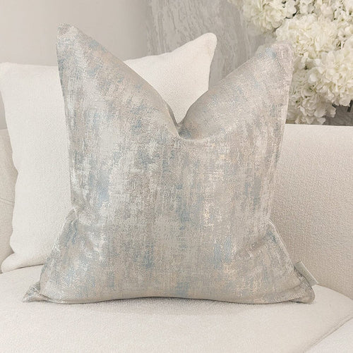 Tamzin Gold & Duck Egg Metallic Feather Filled Cushion - 50x50cm Textiles