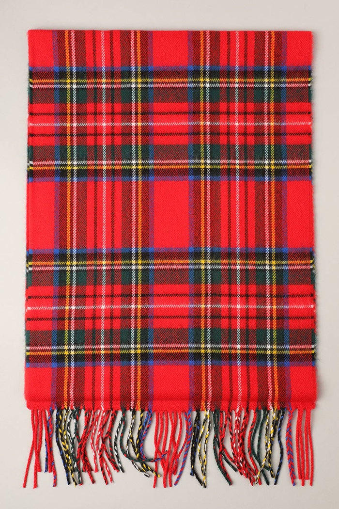 Fashion City tartan plaid muffler scarf with fringe, cozy winter accessory in red and black checkered pattern