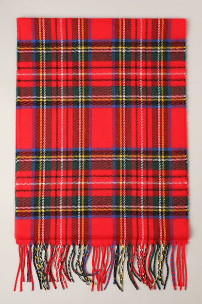 Fashion City tartan plaid muffler scarf with fringe, cozy winter accessory in red and black checkered pattern