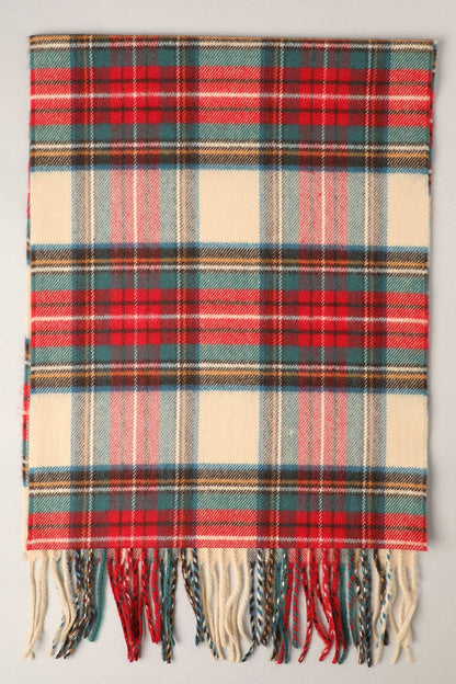 Fashion City tartan plaid muffler scarf with fringed edges, cozy and stylish accessory for winter outfits.