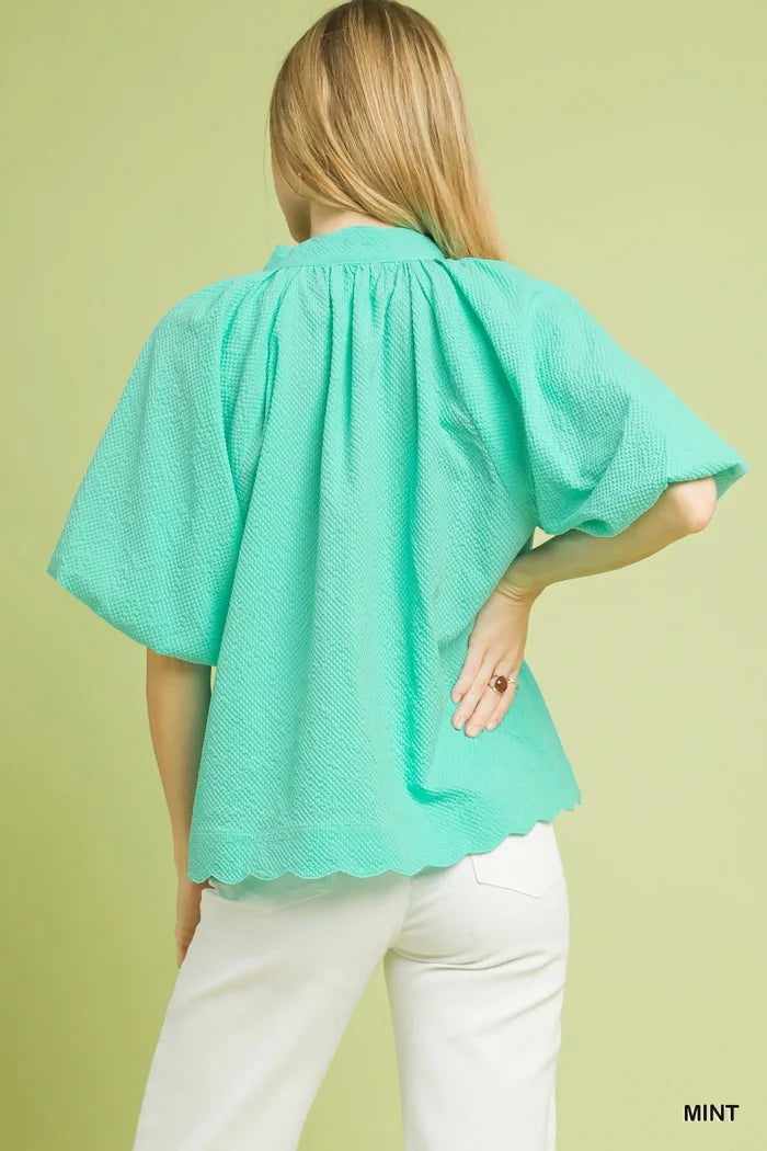 Textured Scalloped Top - Mint